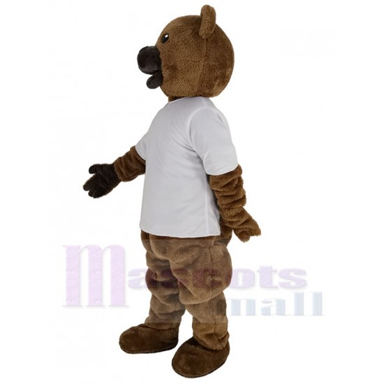 Brown Bear Mascot Costume Animal in White T-shirt