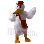 White Stork Mascot Costume Cartoon with Red Hat
