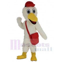 Cigogne Blanche Costume de mascotte Animal avec Red Hat et Messenger Bag