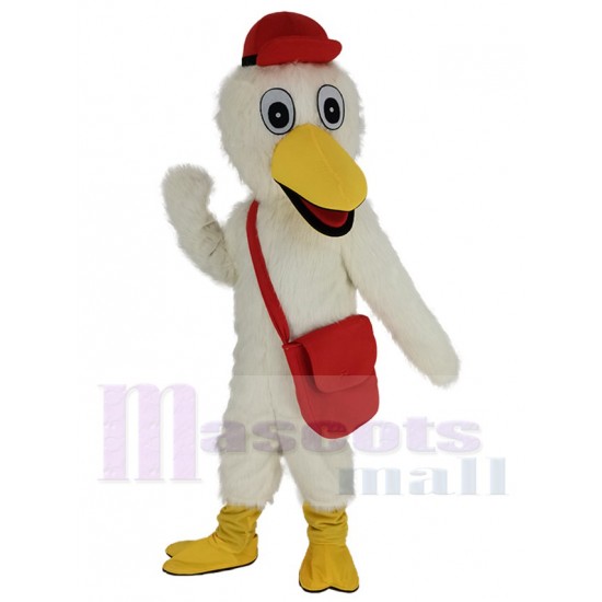 Cigüeña blanca Disfraz de mascota Animal con Red Hat y Messenger Bag