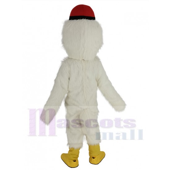 Weißer Storch Maskottchen Kostüm Tier mit Red Hat und Messenger Bag