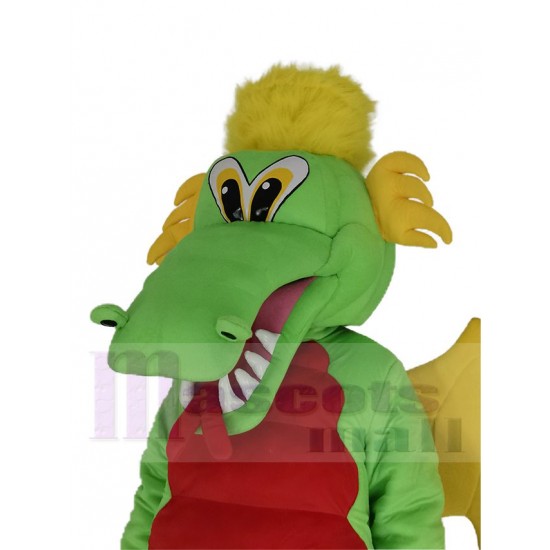Dragon vert Costume de mascotte Animal aux ailes jaunes