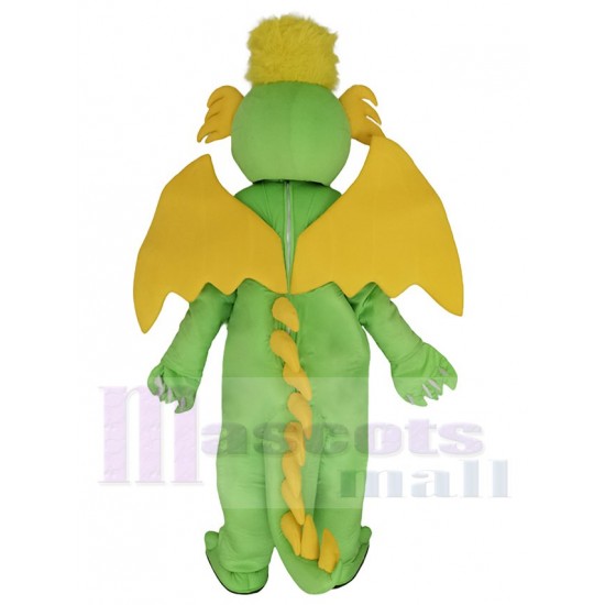 Green Dragon Mascot Costume Animal with Yellow Wings