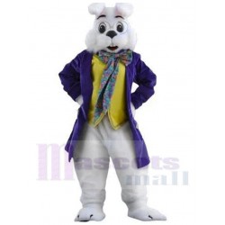 Elegantes Wendell-Kaninchen Maskottchen Kostüm Tier im lila und gelben Anzug