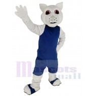 Sportliches weißes Eichhörnchen Maskottchen Kostüm Tier im blauen Trikot