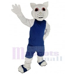 Sporty White Squirrel Mascot Costume Animal in Blue Jersey