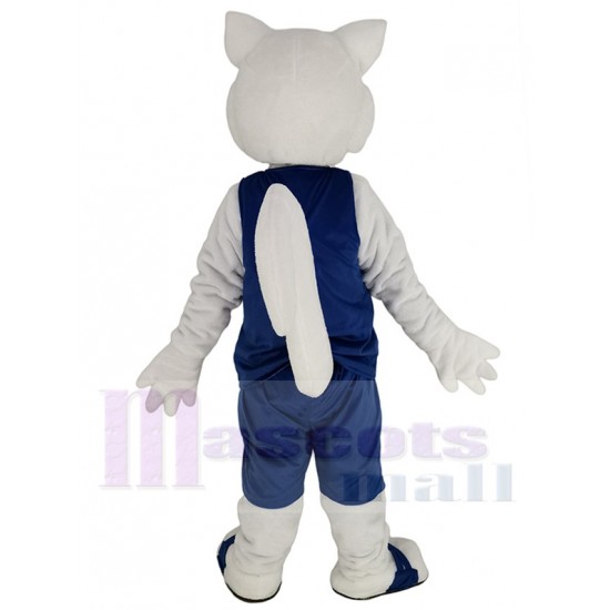 Sporty White Squirrel Mascot Costume Animal in Blue Jersey