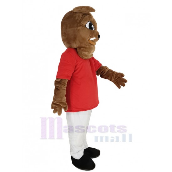 Bulldog Mascot Costume in Red T-shirt Animal