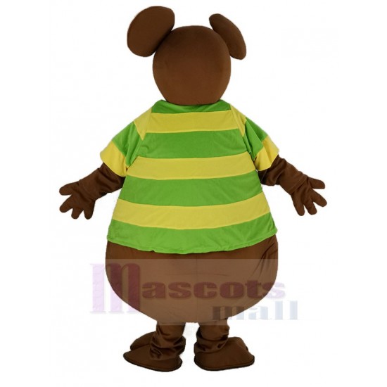 Braune Maus Maskottchen Kostüm mit grünem T-Shirt Tier