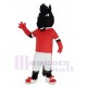 Schwarzes Pferd Maskottchen Kostüm im roten Trikot Tier