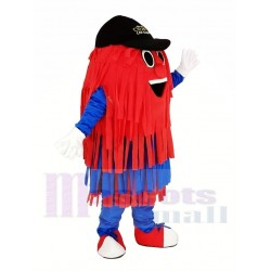 Blue and Red Car Wash Cleaning Brush Mascot Costume with Black Hat