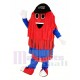 Blue and Red Car Wash Cleaning Brush Mascot Costume with Black Hat