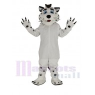 White Leopard Mascot Costume with Blue Eyes Animal