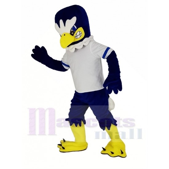 Águila azul feroz Traje de la mascota en camiseta blanca
