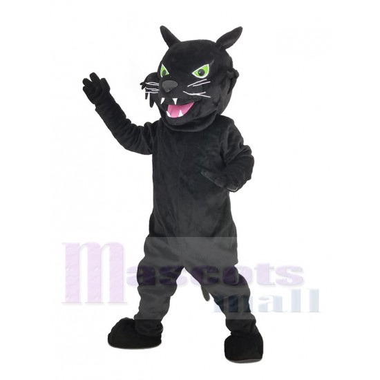 Wilder schwarzer Panther Maskottchen Kostüm mit grünen Augen Tier