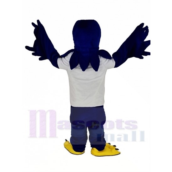 Blue Hawk Mascot Costume in White T-shirt