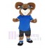 Brown Ram Mascot Costume Animal with Blue T-shirt