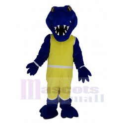 Blue Crocodile Mascot Costume in Yellow Uniform