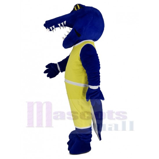 Blue Crocodile Mascot Costume in Yellow Uniform