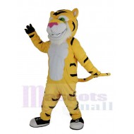Yellow Power Tiger Mascot Costume with Pink Nose Animal