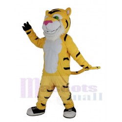 Gelber Power-Tiger Maskottchen Kostüm mit rosa Nase Tier