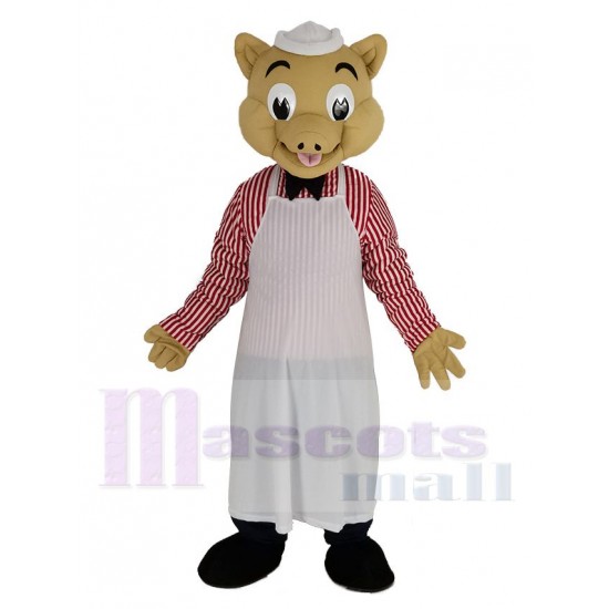 Chef cerdo Traje de la mascota en delantal blanco