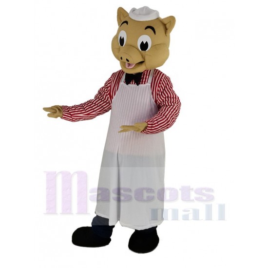 Chef cerdo Traje de la mascota en delantal blanco