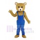 Ours en peluche brun Costume de mascotte Animal en salopette bleue