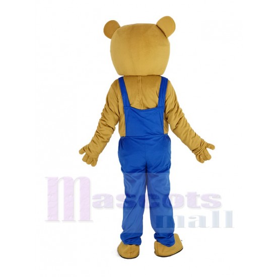 Ours en peluche brun Costume de mascotte Animal en salopette bleue