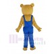 Brown Teddy Bear Mascot Costume Animal in Blue Overalls