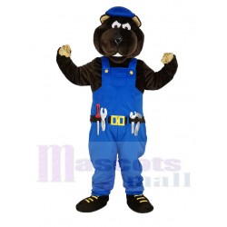 Gopher Worker Mascot Costume in Blue Overalls Animal