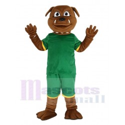 Brown Bulldog Mascot Costume in Green Sweatshirt