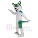 Cute White and Green Husky Dog Mascot Costume Animal