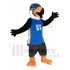Black Eagle Mascot Costume in Blue Jersey