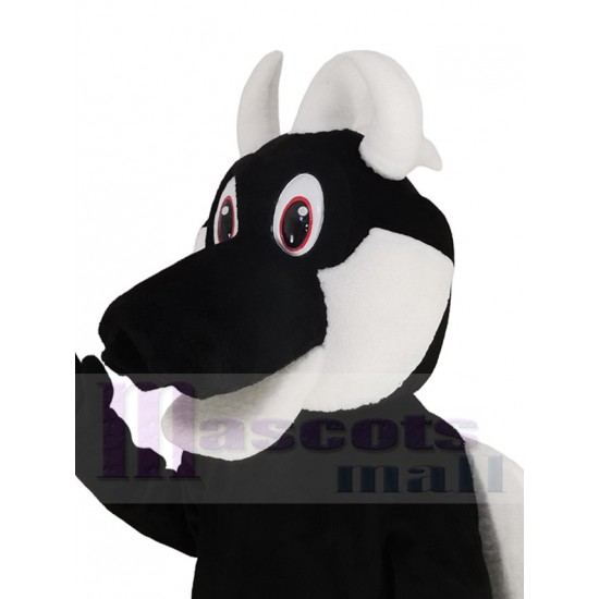En blanco y negro Sparky el Dragón Traje de la mascota Animal