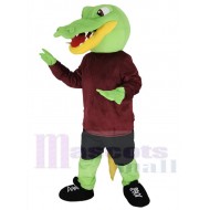 Grüner Alligator Maskottchen Kostüm im kastanienbraunen Hemd Tier