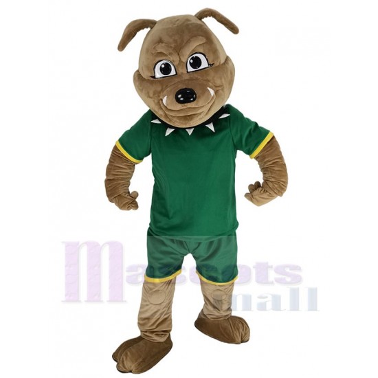 Muscles puissants Bouledogue Costume de mascotte Animal en maillot vert