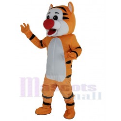 Orangefarbener Tiger Maskottchen-Kostüm Tier mit roter großer Nase