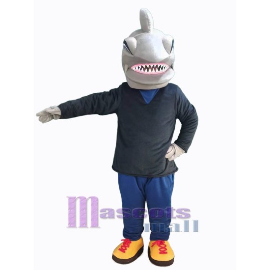 Shark in Black Shirt Mascot Costume Animal