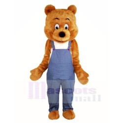 Brown Bear in Overalls Mascot Costume Animal