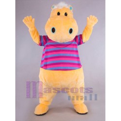 Charmingly Naive Hippopotamus in Striped T-Shirt Mascot Costume Animal