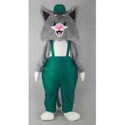 Cat in Green Salopettes Mascot Costume	