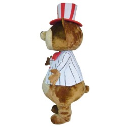Riesiger brauner Teddybär im weiß gestreiften Mantel-Maskottchenkostüm