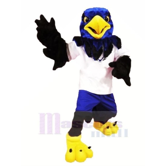 Blue Hawk with Black Wings Mascot Costume Animal
