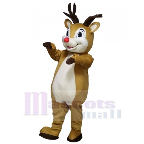 Niedliches Rudolph-Rentier mit roter Nase Maskottchenkostüm