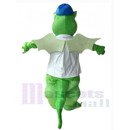 Green Dragon in White Jersey Mascot Costume Animal 