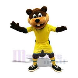 Castor deportivo en jersey amarillo Disfraz de mascota Animal