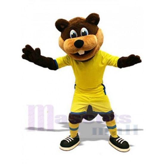 Castor sportif en maillot jaune Mascotte Costume Animal
