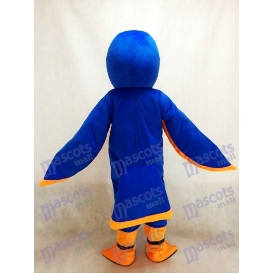 Friendly Royal Blue and Orange Falcon Mascot Costume