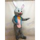 Liebre de conejo gris de Pascua en chaleco azul Disfraz de mascota